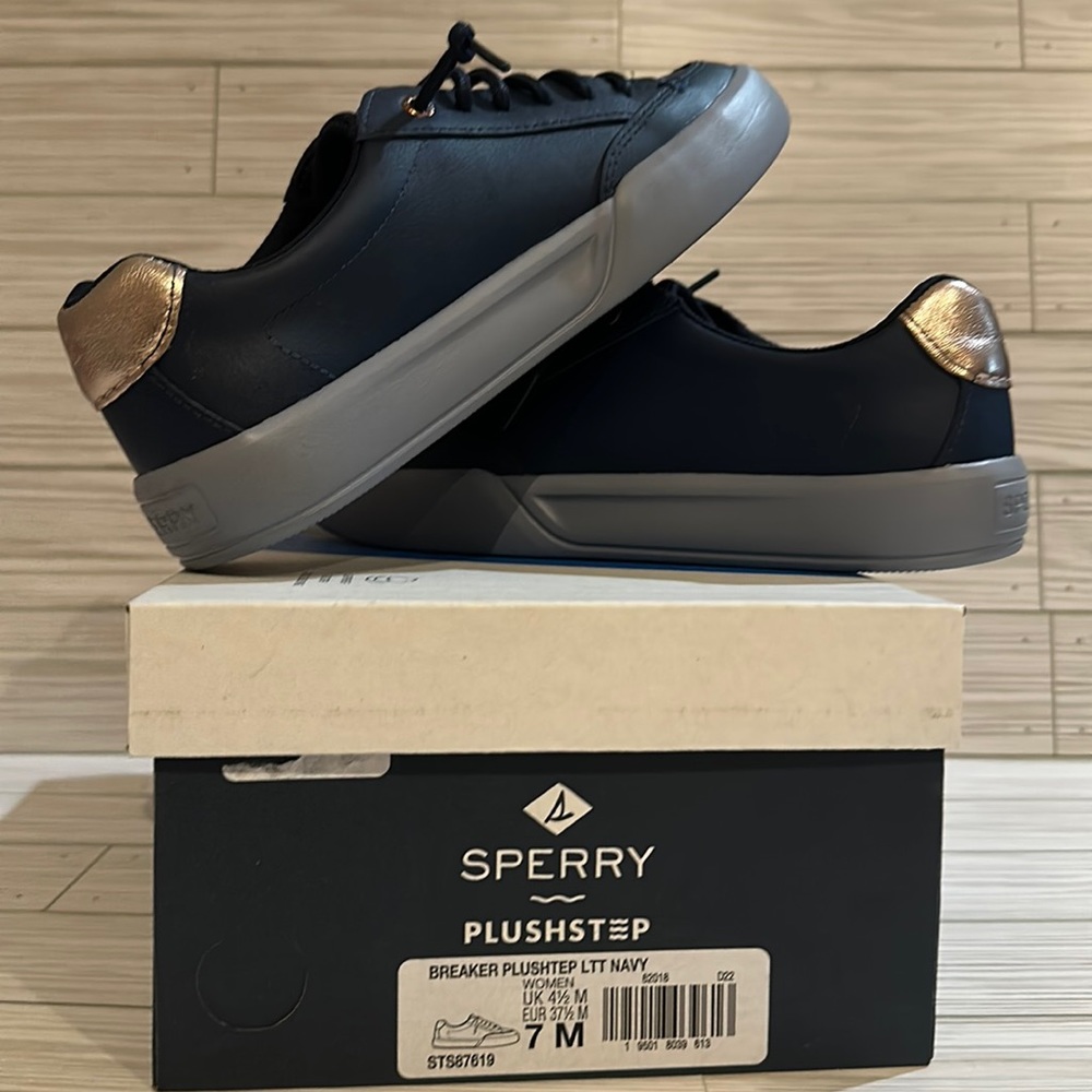 Womens sperry plushstep slip on sneaker in navy blue